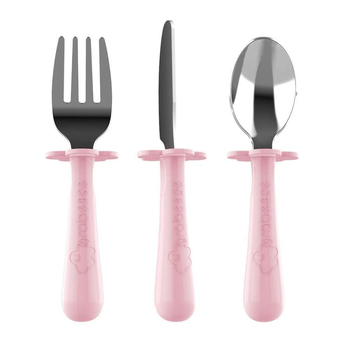 Set de 3 couverts inox ergonomiques - Rose - L'ÉPICERIE DE BÉBÉ